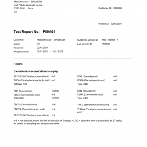 EthicaCBD 10ml 10% with Chamomile Lab Report